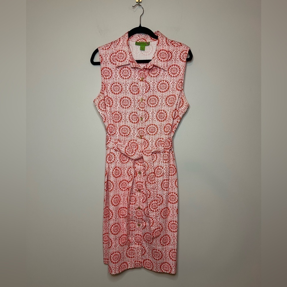 Island Republic Orange White Sleeveless Button Down Dress Women's Size Large